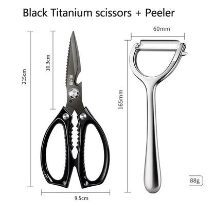 Black Titanium Kitchen scissors Stainless Steel Kitchen Tools with Sharp Blades for Cutting Chicken, Duck and Goose Bones,BBQ