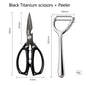 Black Titanium Kitchen scissors Stainless Steel Kitchen Tools with Sharp Blades for Cutting Chicken, Duck and Goose Bones,BBQ