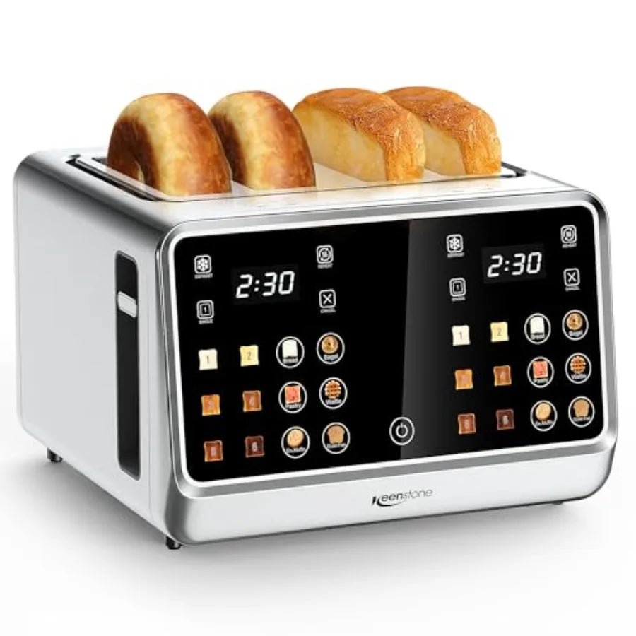 4-Slice Digital Smart Toaster with TouchScreen Dual Control Panel Single Slot Toasting Timer Reheat Defrost for Bagels Bread Wa