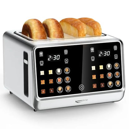 4-Slice Digital Smart Toaster with TouchScreen Dual Control Panel Single Slot Toasting Timer Reheat Defrost for Bagels Bread Wa