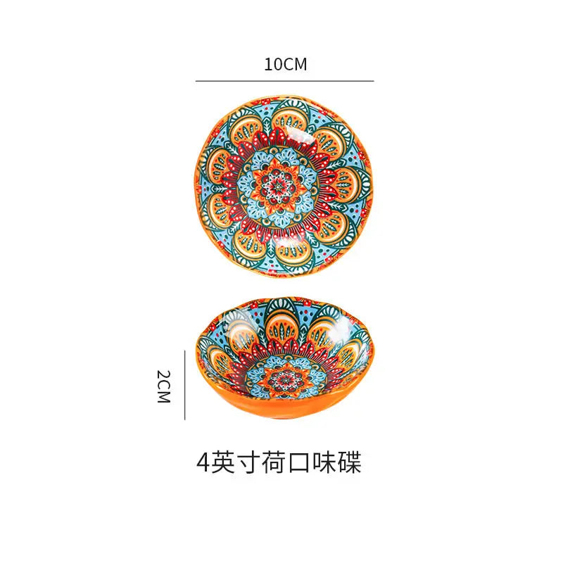 Bohemia Ceramic Rice Bowl Serving Plate Creative Ceramic Cutlery Soup Noodle Bowl Household Handle Bowl Sauce Dish