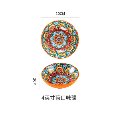 Bohemia Ceramic Rice Bowl Serving Plate Creative Ceramic Cutlery Soup Noodle Bowl Household Handle Bowl Sauce Dish