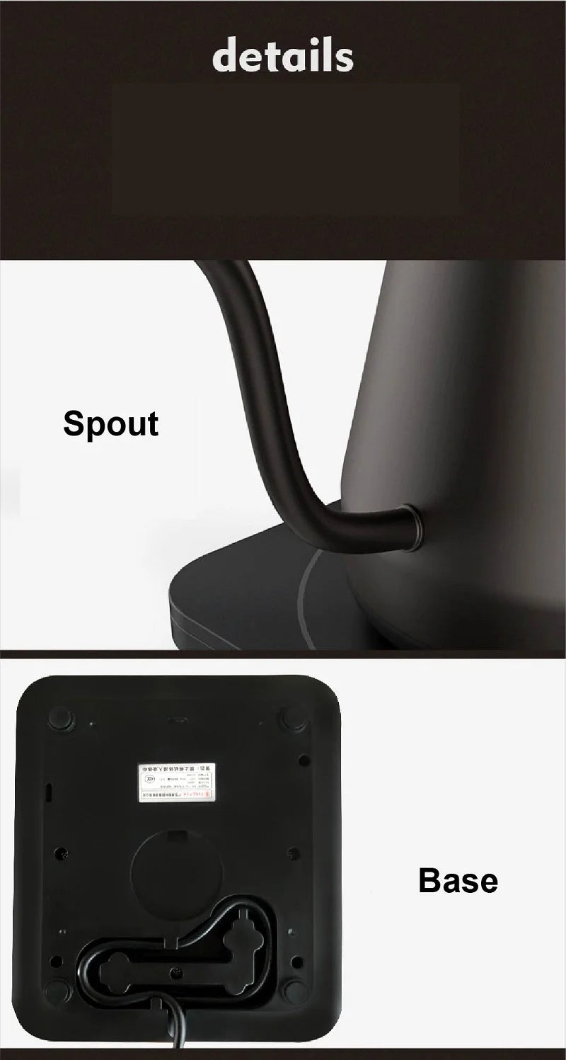 Home Electric Kettle 800ml Gooseneck Jug Hand brew Coffee Pot Thermo Pot Temperature-Control Heating Water Bottle Smart Teapot