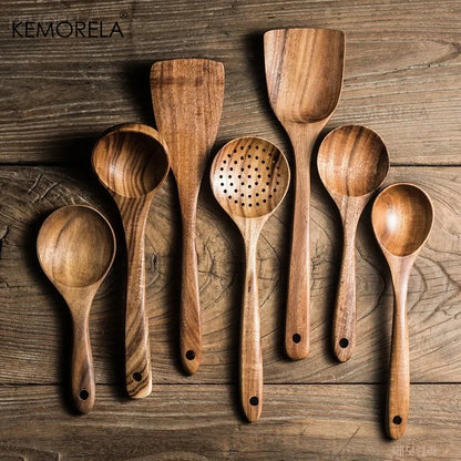 4/7/9PCS Wooden Spoons For Cooking Wooden Utensils For Cooking With Utensils Holder Teak Wooden Kitchen Utensils Set