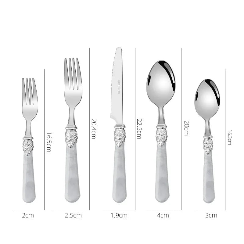 20/30pcs Flatware Set Stainless Steel Plastics Marbling Handle Cutlery Tableware Knife Fork Spoon Dishwasher Safe Dinnerware