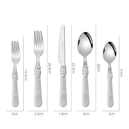 20/30pcs Flatware Set Stainless Steel Plastics Marbling Handle Cutlery Tableware Knife Fork Spoon Dishwasher Safe Dinnerware