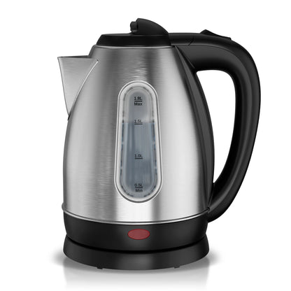 1.8L Stainless Steel Electric Kettle with Water Level Window, Auto Shut-Off, Boil-Dry Protection, 1100W Fast Boiling