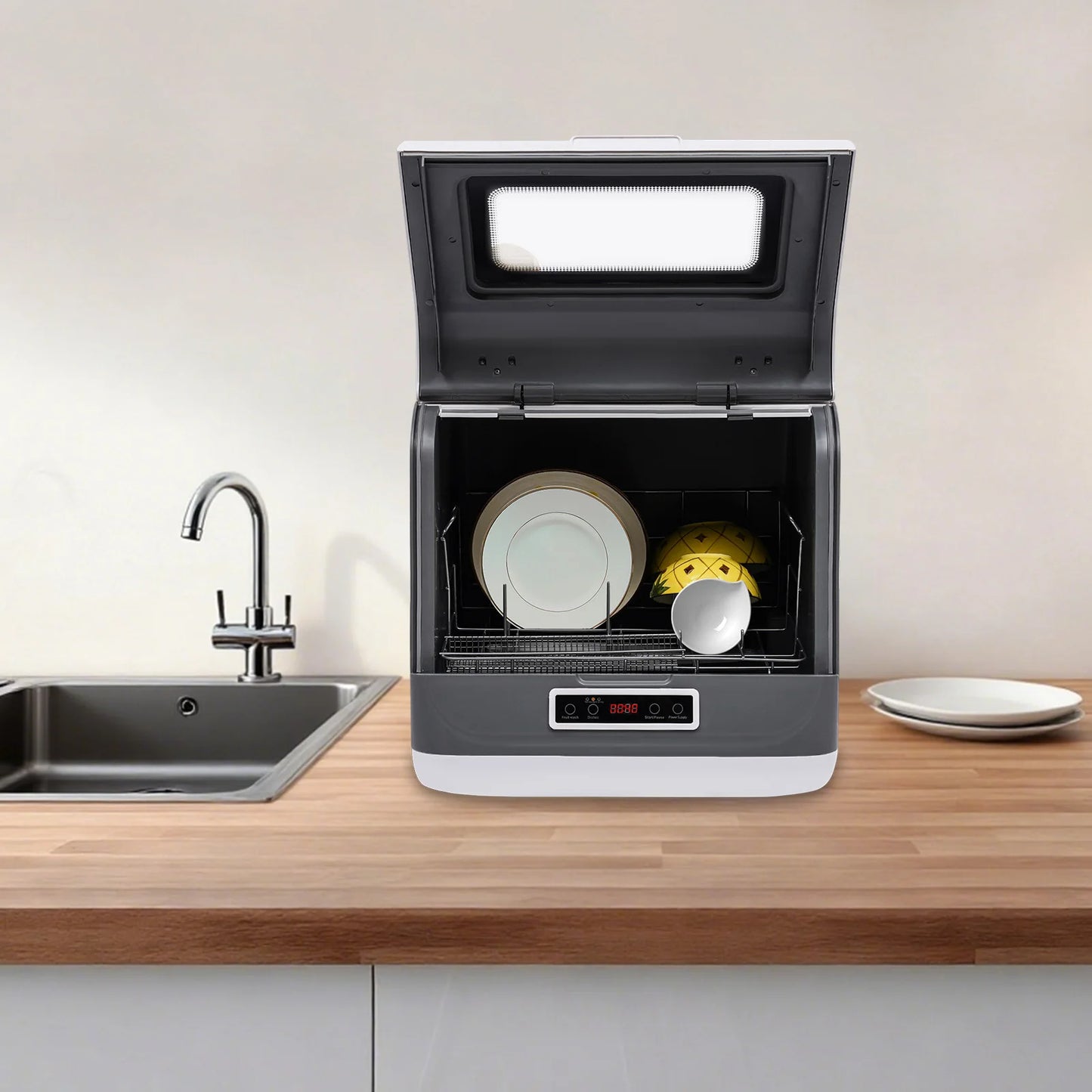 Countertop Dishwasher+800W Rated Power, Portable Countertop Dishwasher+110V Voltage, Mini Dishwasher+8L Water Consumption, For Small Households Apartments Boats Campers RVs Commercial Kitchens Tableware Cleaning