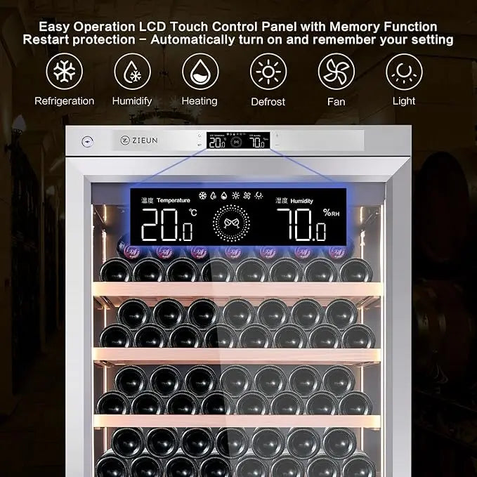 357L Wine Cooler Refrigerator Stainless Steel Wine Cabinet Intelligent Cellar for Red/White Wine Champagne Cocktail Liquor