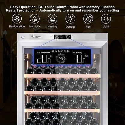 357L Wine Cooler Refrigerator Stainless Steel Wine Cabinet Intelligent Cellar for Red/White Wine Champagne Cocktail Liquor