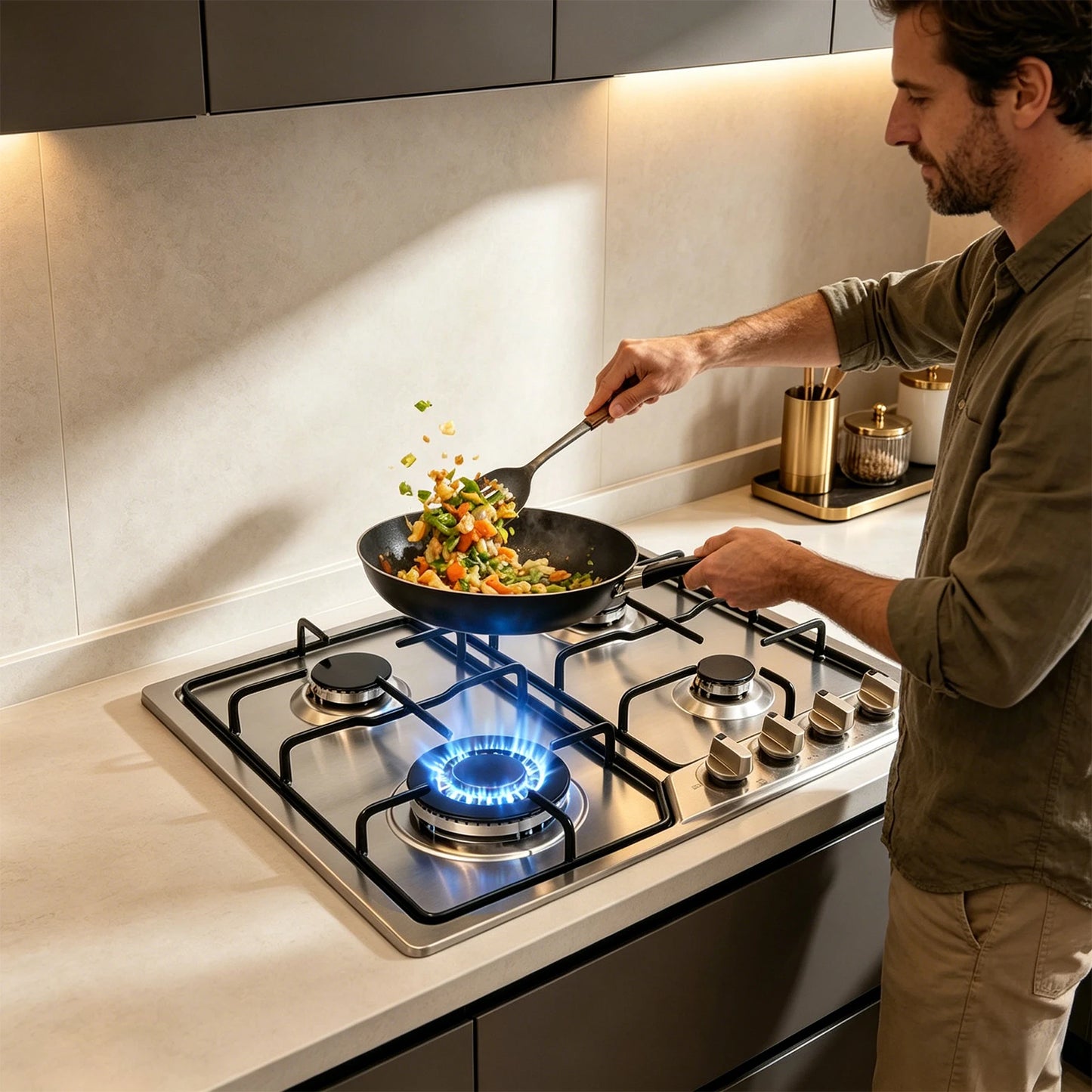 4 Burners Stainless Steel Gas Stove,  22″x20″ Built-In Natural Gas Cooktop  Gas Stove Top with Sealed Burner, Pulsed Ignition, Thermocouple Protection