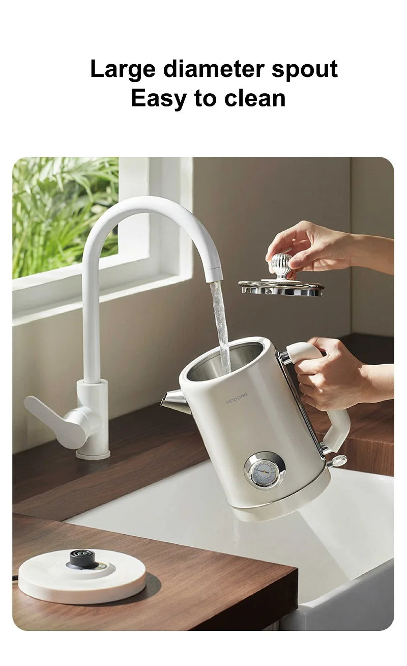 1500W Vintage Electric Kettle 304 stainless steel Fast Heating Water Boiler With Thermometer Home Water Boiling Cooking Pot 1.8L