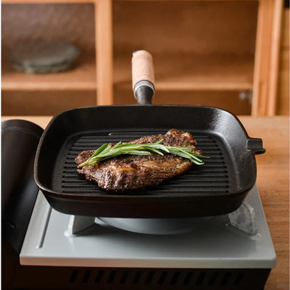 22cm 24cm Thickened Cast Iron Steak Frying Pan Non-coated Non-stick Household Stripes Frying Steak Special Pan