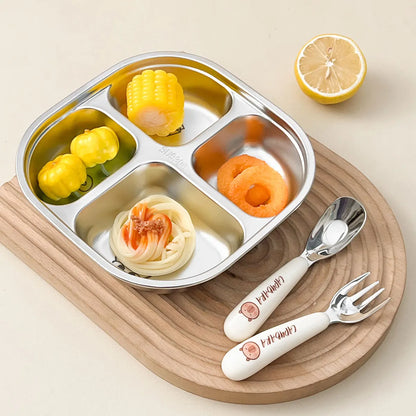 WORTHBUY Capybara 3/4 Grids Food Plate Dishes 304 Stainless Steel Divided Dinning Plates Salad Plate Tableware Dishwasher Safe