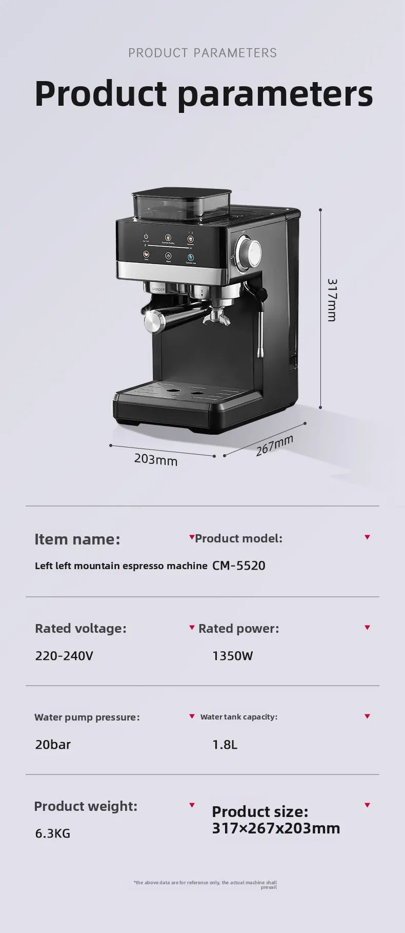 Electric Coffee Grinder+Coffee Machine Integrated Machine|Fully Automatic Freshly Ground Coffee Beans|Fast Grinding for Breakfas