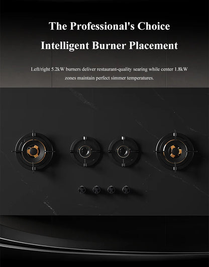 Premium Built-in  Cooktop 4-Burner 5.2KW Copper Flame Failure Protection Panel-Ready for  Kitchen
