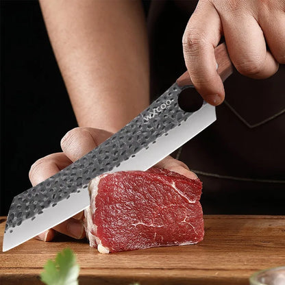 WXCOO 1~4pcs Kitchen Knife Set Stainless Steel Handmade Forged Meat Cleaver Boning Fruit Slicing Butcher Knife Cutting Board