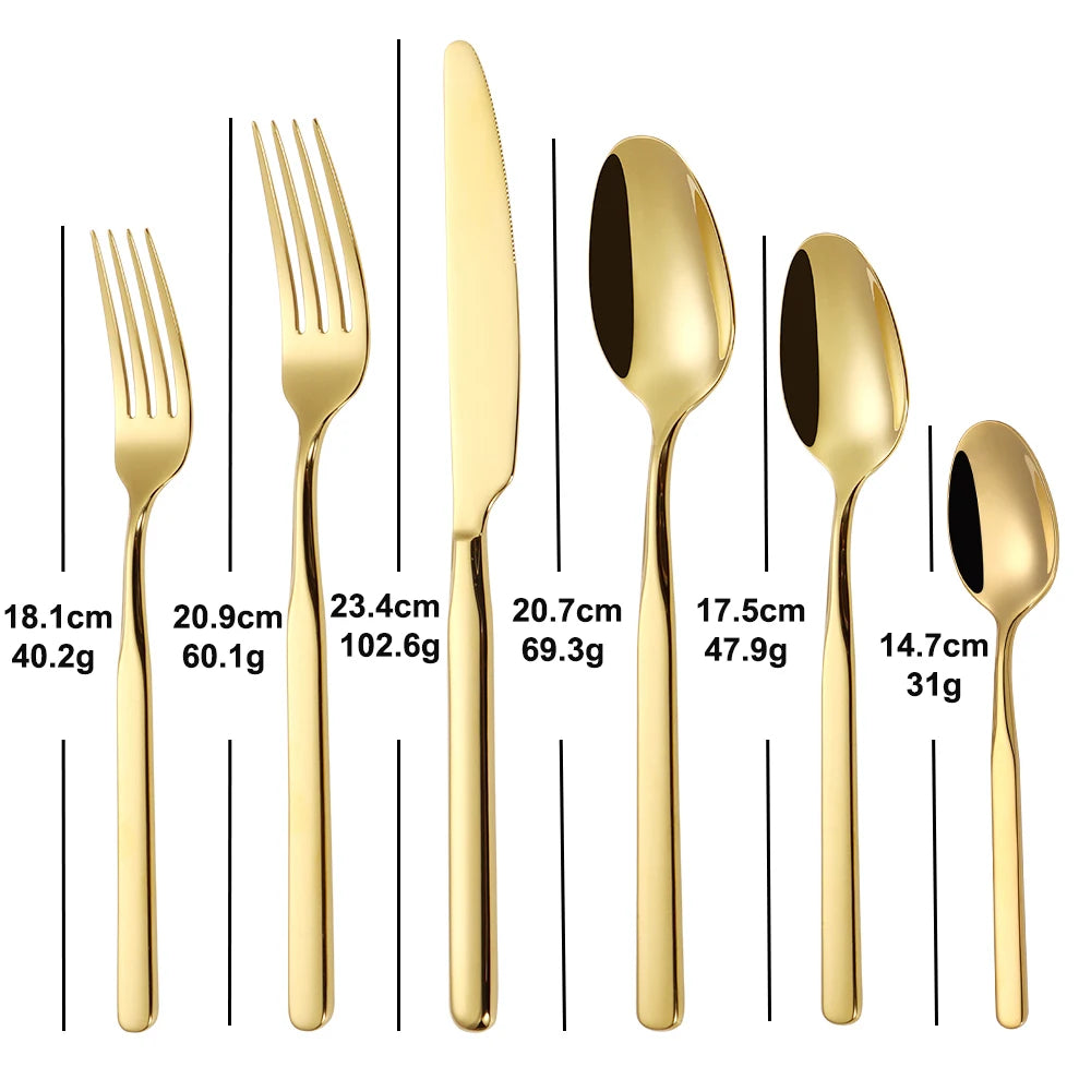 4/6/12/16/18/20/24Pcs Gold Cutlery Set Stainless Steel 304 Tableware Elegant Western Knife Fork Spoon Mirror Dinner Set