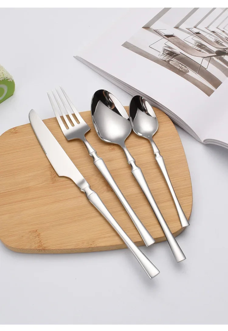 30/40/60pcs Silver Flatware Set Stainless Steel Tableware Knife Fork Coffee Spoon Dinnerware Dishwasher Safe Dinner Cutlery