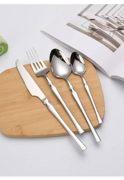 30/40/60pcs Silver Flatware Set Stainless Steel Tableware Knife Fork Coffee Spoon Dinnerware Dishwasher Safe Dinner Cutlery
