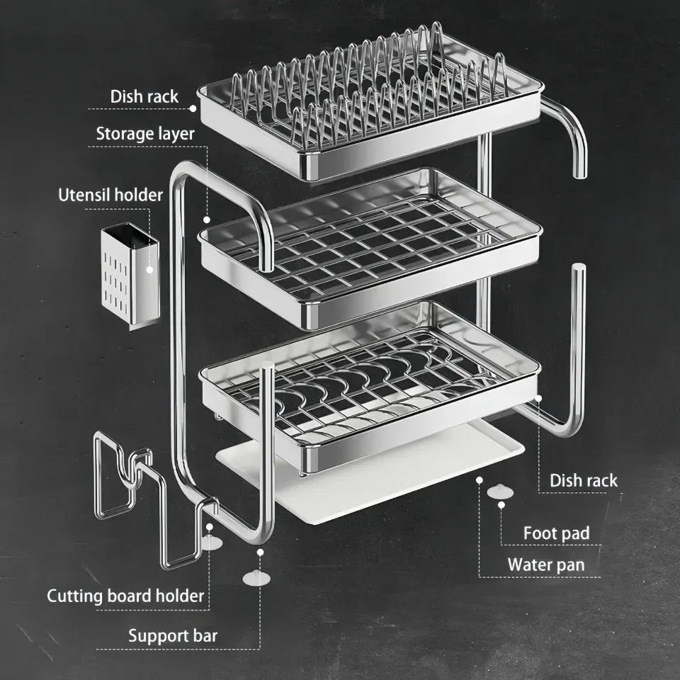 New C Type Dish Drying Rack 304 Stainless Steel Rustproof Kitchen Organizer Rack Bowl Drain Rack Kitchen Storage Shelf