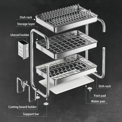 New C Type Dish Drying Rack 304 Stainless Steel Rustproof Kitchen Organizer Rack Bowl Drain Rack Kitchen Storage Shelf