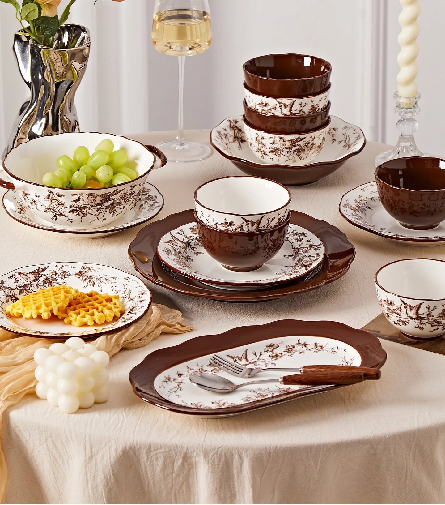 Retro Rose Household Anti-Slip full travel dish set is very luxurious luxury bowl kitchen dinner sets ceramic plates porcelain