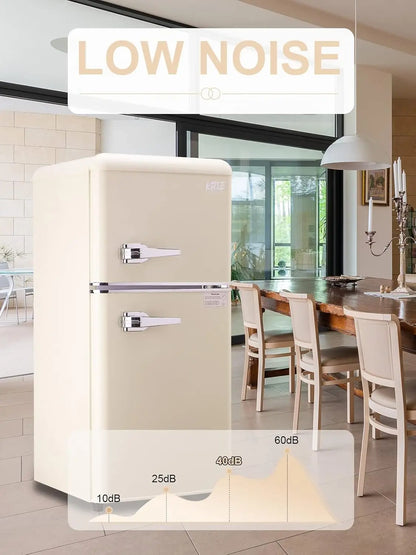 KRIB BLING 3.2 Cu.ft Compact Refrigerator, Mini Fridge with Freezer, Retro Design Small Drink Chiller for Home, Office