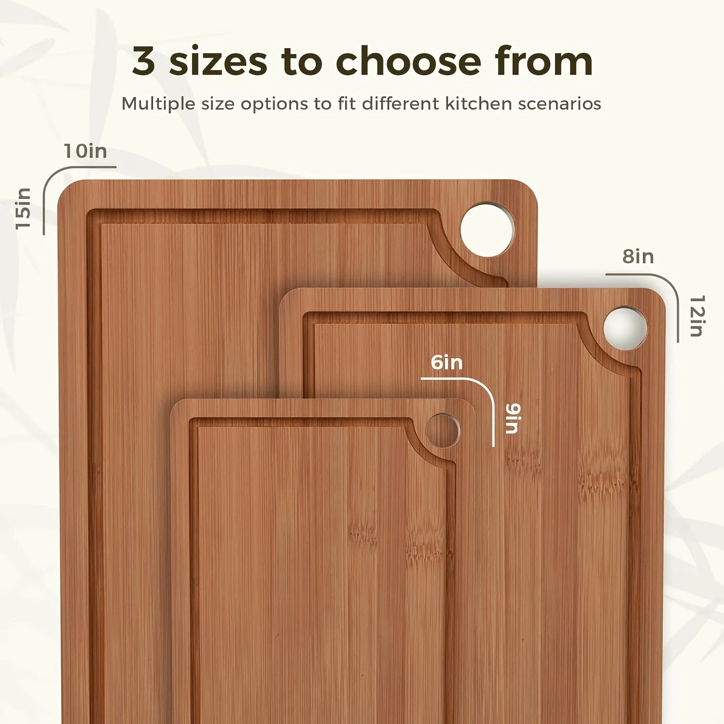 Tool And Gadget Sets - Bamboo Cutting Boards for The Kitchen - Three-Piece Wooden Cutting Boards with Juice Slot, Side Handles And Non-Slip Pads - Suitable for Meat, Vegetables And Fruits - Ideal Kitchen Gift - Suitable for V