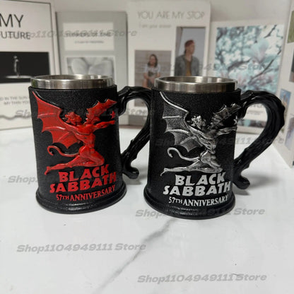 2025 New Black Sabbath 57th Anniversary Commemorative Mug Stainless Steel Heavy metal style mug Bar Drinking Ornaments Male Gift