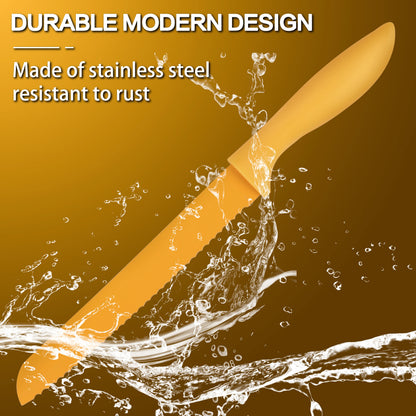 7Pcs Professional Colorful Kitchen Knife Set, Vibrant Food-Safe Coating High Carbon Stainless Steel Knives, Ergonomic Non-Slip H