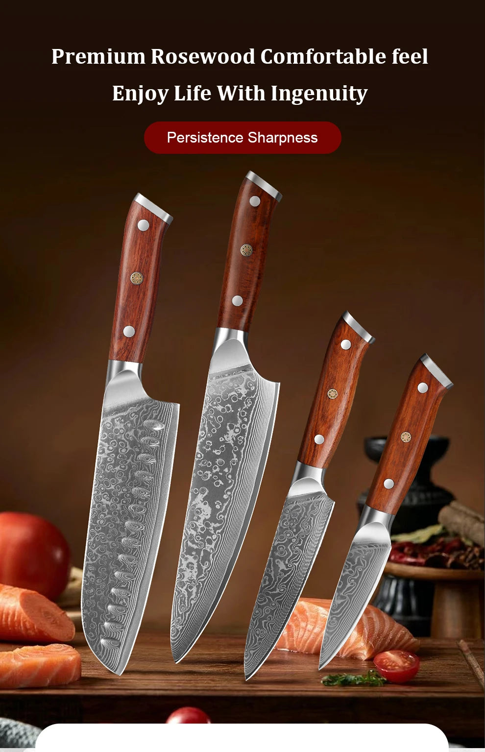 1/2/4 PCS Knives Sets Rosewood Handle 67 Layers Damascus Steel Super Sharp Meat Vegetable  Meat Knives cooking Tools