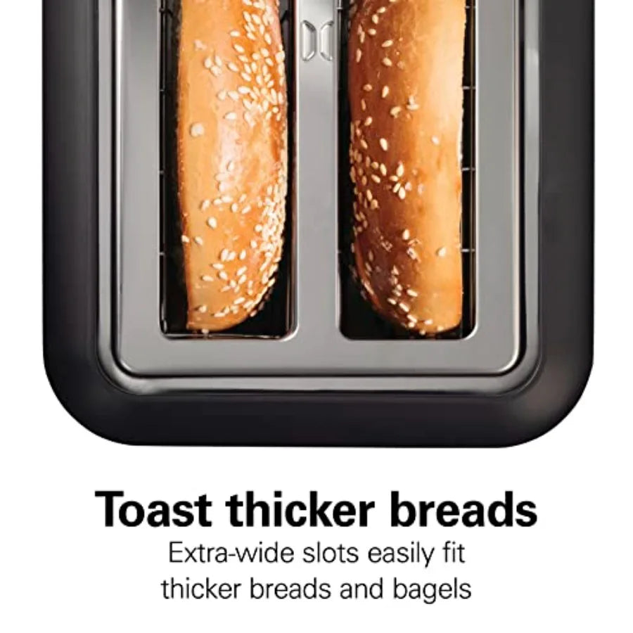 2-Slice Toaster with Extra Long Wide Slots Matte Black Stainless Steel 7 Browning Levels Shade Selector Bagel Setting Sure-Toas