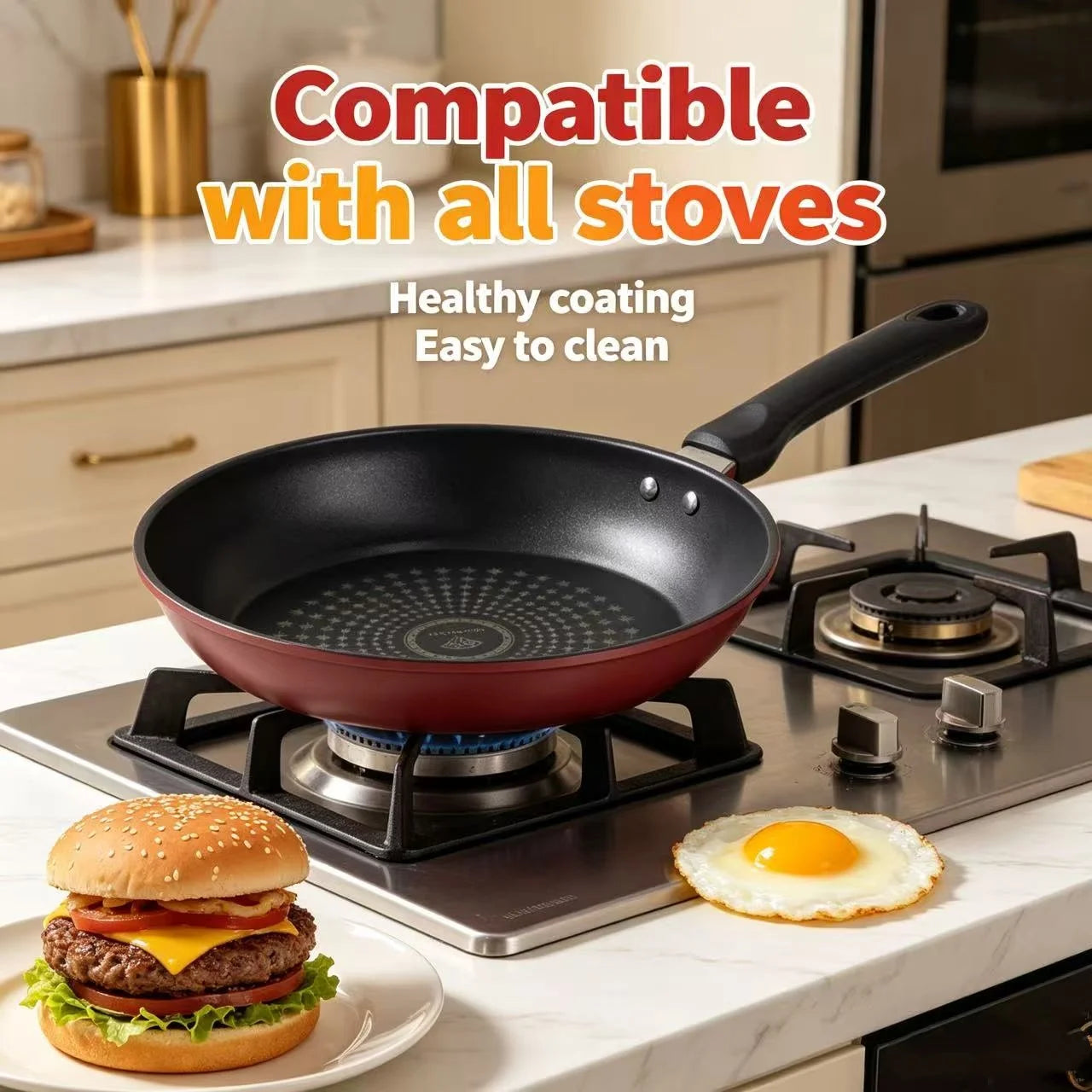 Premium Granite Non Stick Frying Pan, Multipurpose Kitchen Skillet for Steak, Eggs, Pancakes & Breakfast, Universal Compatibility
