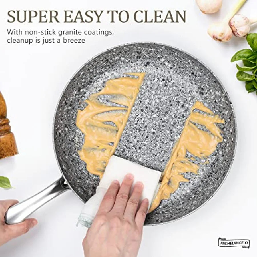 Stone Cookware Set 10 Piece Ultra Nonstick Pots and Pans with Stone-Derived Coating for Kitchen Use Granite Finish Black and Si