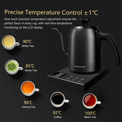 SMANG 900W Gooseneck Electric Kettle 0.6L Smart Temperature Control Coffee Kettle Pour Over Coffee Kettle Rapid Heating Pot