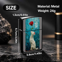 Creative Impasto Style White Cat With Red Rose Pattern Lighter, Exquisite Artistic Portable Daily Companion, Trendy Aesthetic Versatile Item For Home Display, Travel Carry, Gifting To Friends And Family For All Occasion A Hum