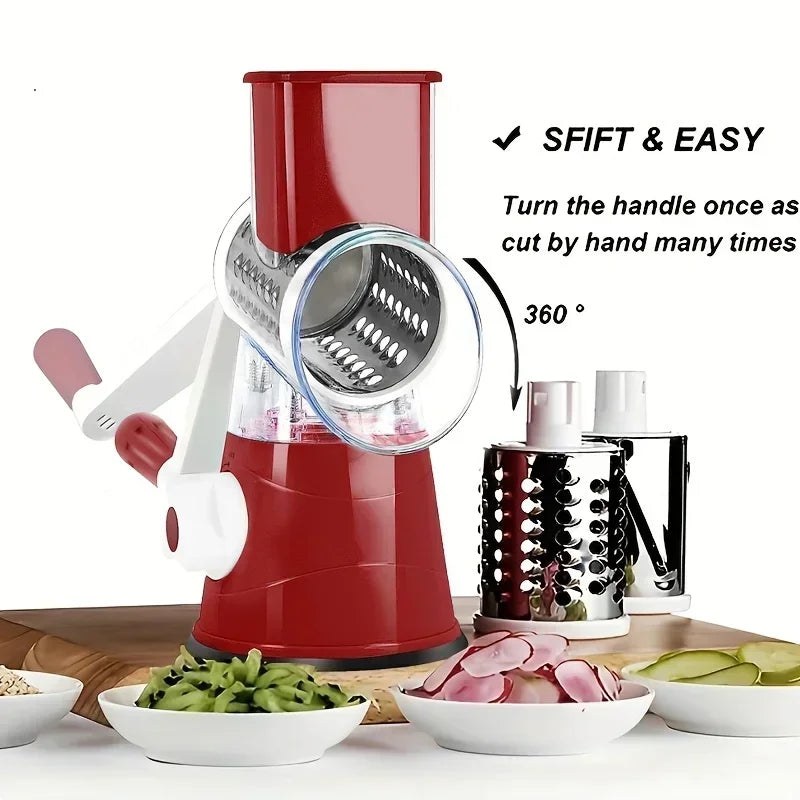3in1 Rotary Vegetable Slicer Multifunctional Handheld Grater with 3 Sharp Rollers Cheese Shredder Kitchen Tool Cheese Chopper