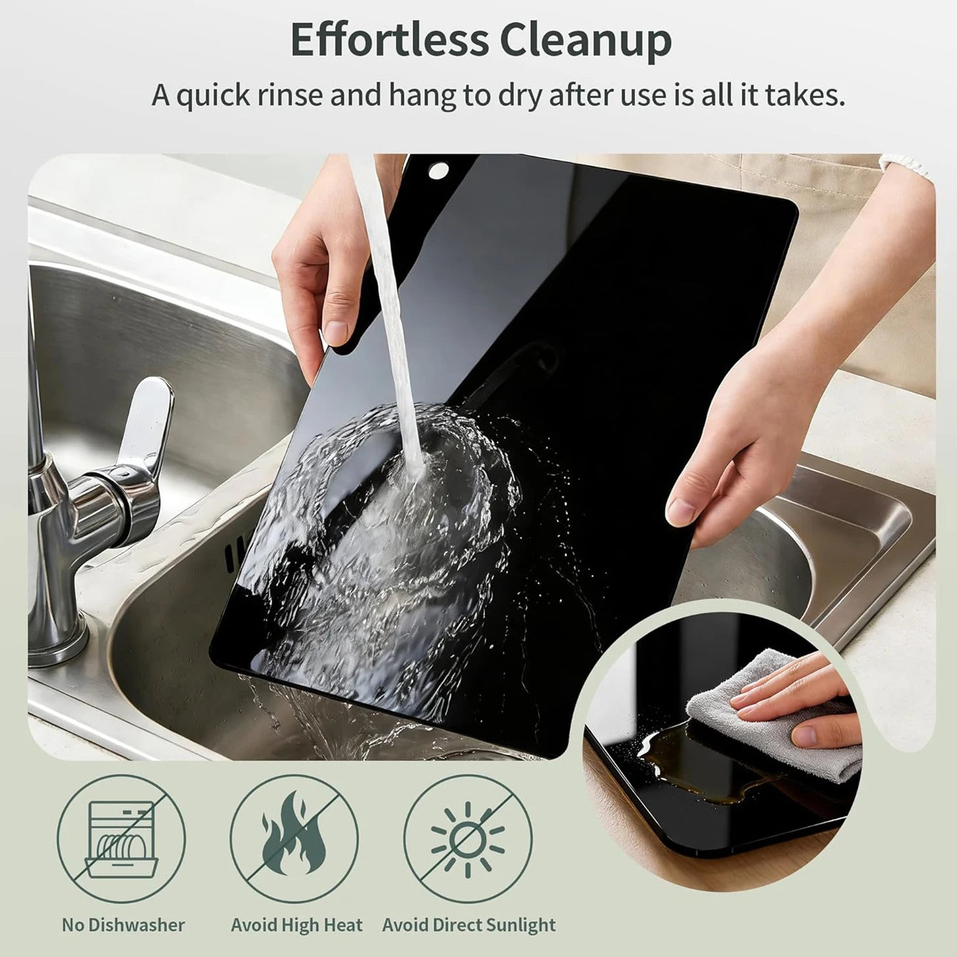Kitchen cutting board, 15.3 * 11.8 inch transparent black cutting board with hanging holes, non slip cutting board for cooking,