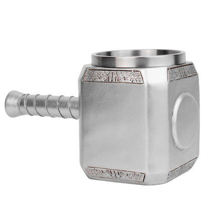 Thor Hammer Mug Norse Mythology Mjolnir 3D Coffee Cup 450ml Sculpted Stainless Steel Resin Beer Mug Tankard Birthday Gift