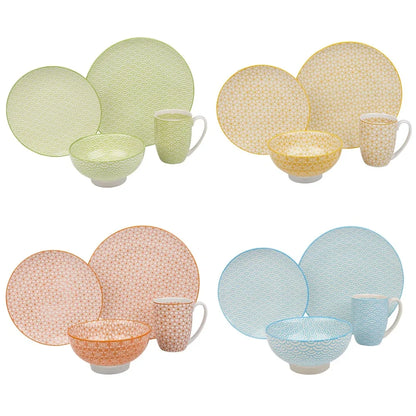 Vancasso Natsuki 16 Pieces Porcelain Multi-Colour Japanese-style Dinnerware Set with 4PCS Dinner Plate Dessert Plate Bowl Mug