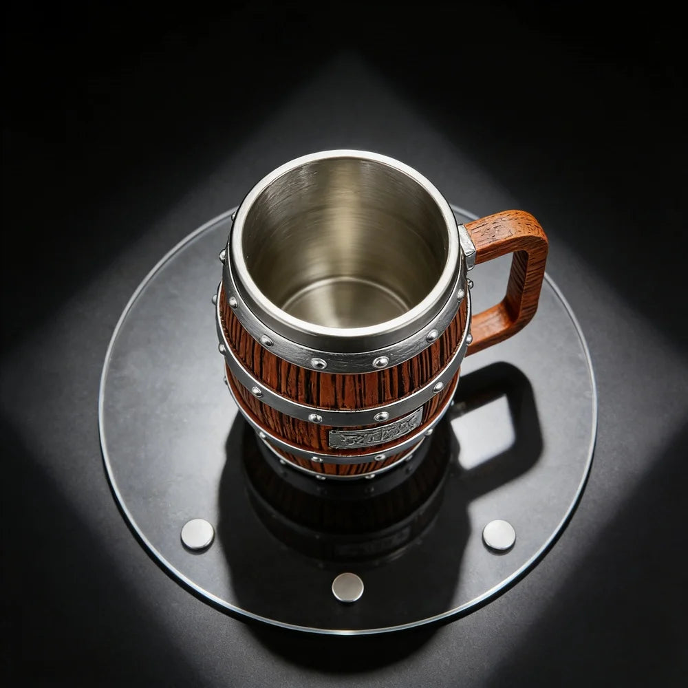 1:1 Luffy Zoro Beer Barrel Cup Resin Statue Stainless Steel Mug Medieval Tavern Wood Imitation Barrel Tankard Beer Mug Fan Gift