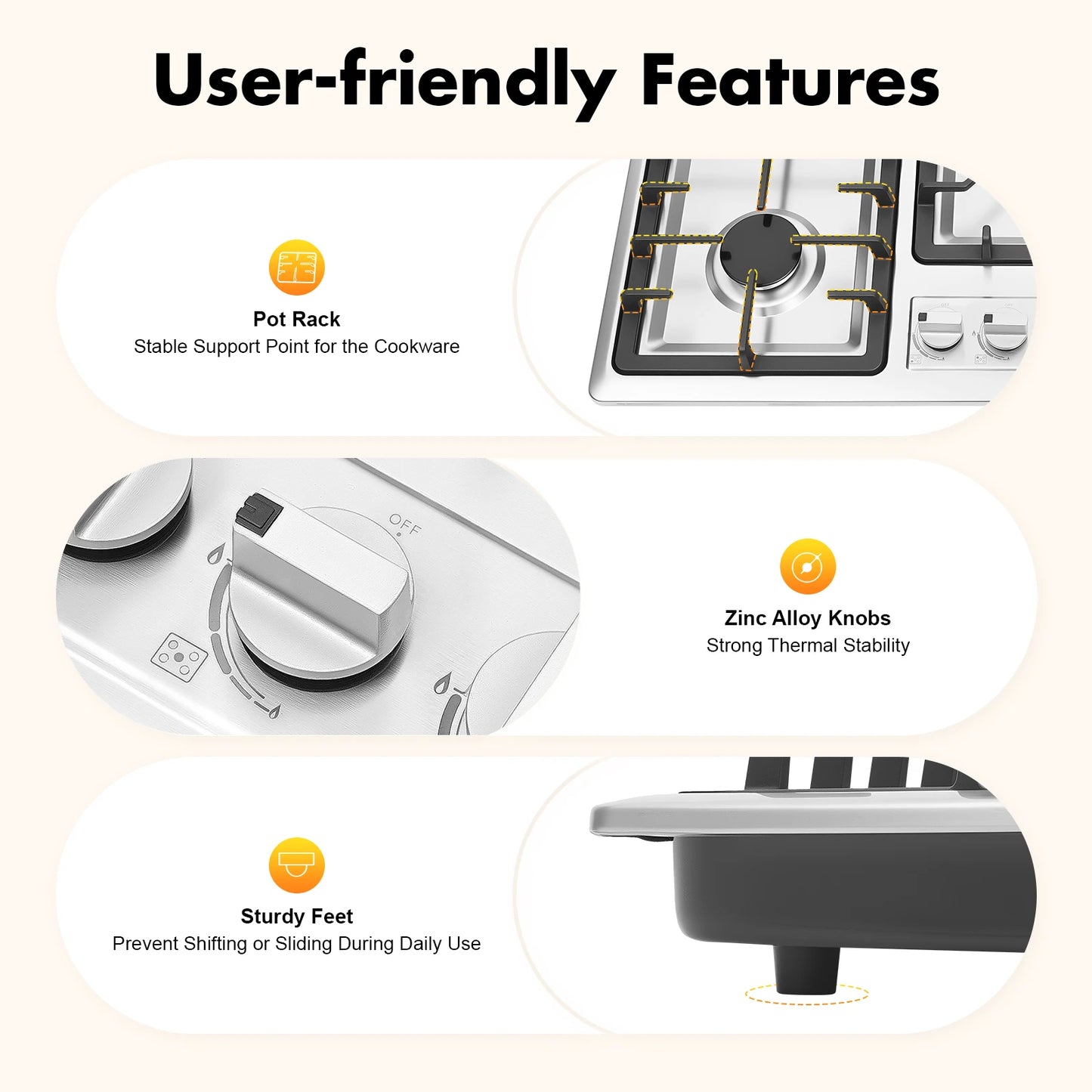 5-Burner Natural Gas Cooktop Drop-In Fierce Fire Kitchen Gas Stove with Flame Failure Protection Stainless Steel Gas Stove