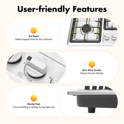 5-Burner Natural Gas Cooktop Drop-In Fierce Fire Kitchen Gas Stove with Flame Failure Protection Stainless Steel Gas Stove
