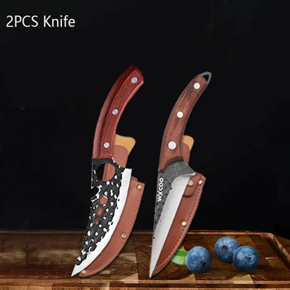 WXCOO Kitchen Knife for Cooking BBQ Lamb Beef Meat Cleaver Fruit Slicing Hand forged Butcher Knife Magnetic Knife Holder Set