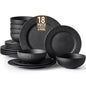 Black Dinnerware Sets 18-Piece Matte Marble Pattern Premium Porcelain Place Setting with Dinner Plate Salad Plate Pasta Bowl Mi