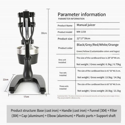 Household Kitchen Manual Juicer Multi-functional Cast Iron Machine Quick-disassembly Easy-to-clean Stainless Steel Fruit Press