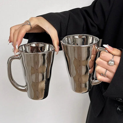 Creative Silver Mug with Handle Milk Cup Coffee Cup Modern Simple Universal Water Cups Drinkware Home Decoration Gift
