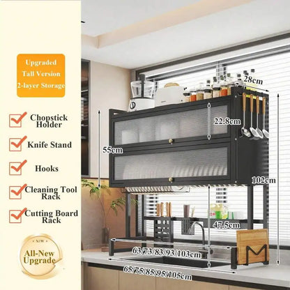 Over The Sink Dish Drying Rack,3 Tier Adjustable Length Full Stainless Steel Large Storage Kitchen Dish Rack,For Kitchen Counter Expandable Multifunctional Organizers