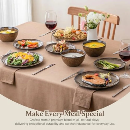 Plates and Bowls Sets 12 Pieces Dinnerware Sets for Kitchen Reactive Glaze Dishes Set for 4 Dishwasher and Microwave Safe Serie